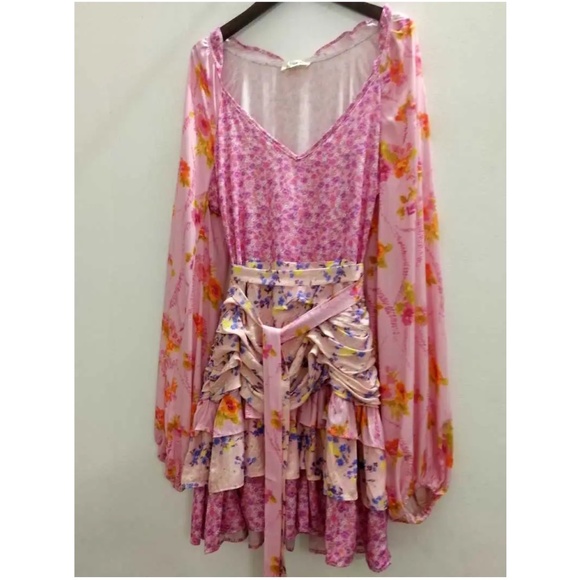 Boho Floral print Tiered Ruffle Hem Balloon Sleeve Belted Dress - Picture 8 of 10